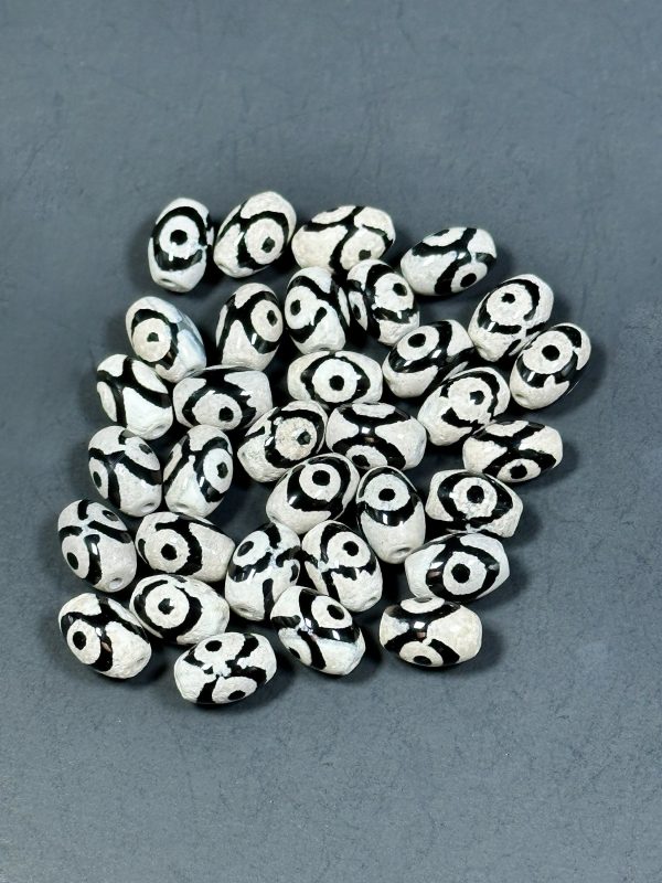 NATURAL Hand Painted Tibetan Agate Gemstone Bead 11x8mm Tube Shape Beads, Beautiful Hand Painted Black and White Color Tibetan Loose Beads Hot on Sale