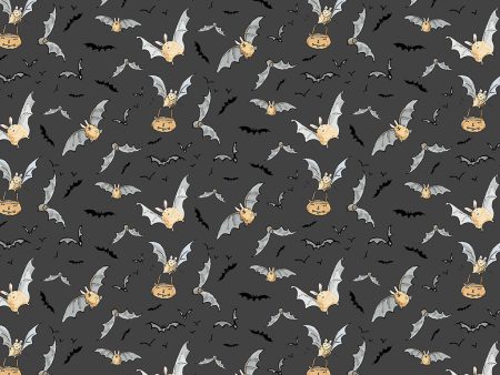 Bats Cotton Fabric Dark Grey Y4114-7 Halloween Parade by Anita Jeram for Clothworks For Discount