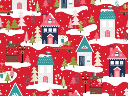 Christmas Neighborhood Cotton Fabric Red MAS10203-R Cup of Cheer by Kimberbell for Maywood Studio For Cheap