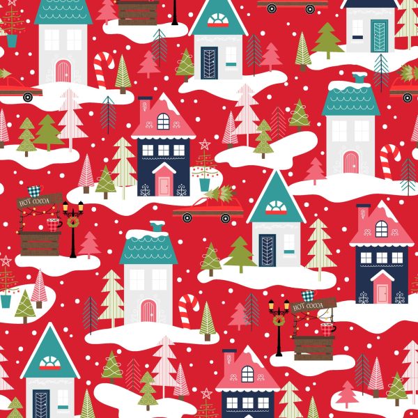 Christmas Neighborhood Cotton Fabric Red MAS10203-R Cup of Cheer by Kimberbell for Maywood Studio For Cheap