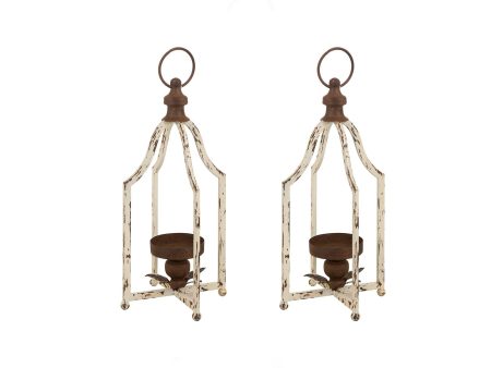 Glitzhome 10  White Farmhouse Decorative Hanging Candle Metal Lanterns on Sale