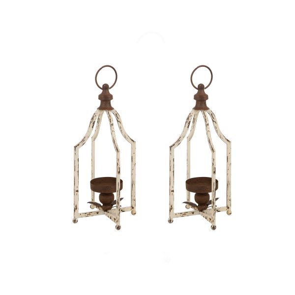 Glitzhome 10  White Farmhouse Decorative Hanging Candle Metal Lanterns on Sale