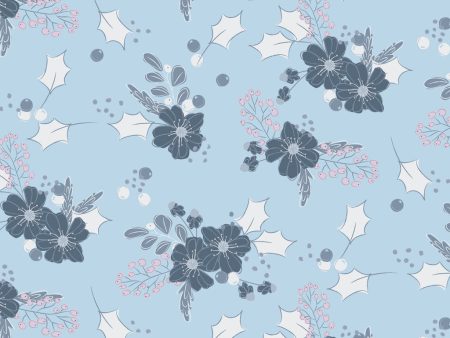 Main Floral Cotton Fabric Light Denim CLTY4126-87 Winter Gardens by Meags & Me for Clothworks Hot on Sale