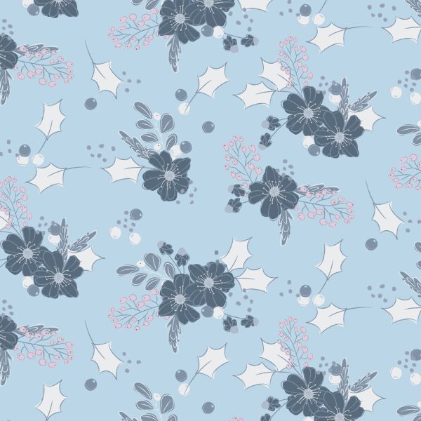 Main Floral Cotton Fabric Light Denim CLTY4126-87 Winter Gardens by Meags & Me for Clothworks Hot on Sale