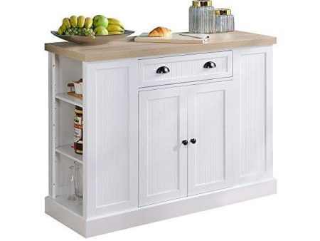 HOMCOM 47  White Fluted-Style Wooden Kitchen Island Storage Cabinet with Drawer Online Hot Sale