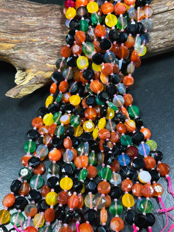 Natural Botswana Agate Gemstone Bead Faceted 12mm Coin Shape Bead, Beautiful Multicolor Botswana Agate Bead, Great Quality Full Strand 15.5  Online