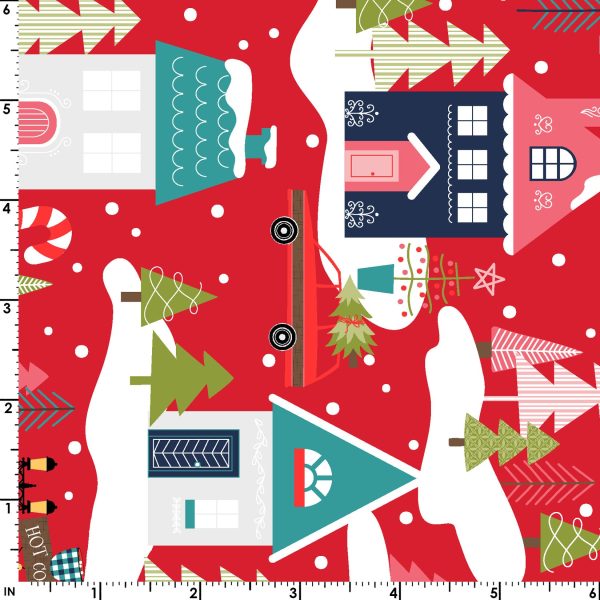 Christmas Neighborhood Cotton Fabric Red MAS10203-R Cup of Cheer by Kimberbell for Maywood Studio For Cheap