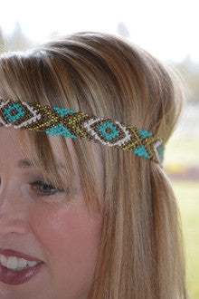 Turquoise & Gold Tribal Stretch Headband Fashion