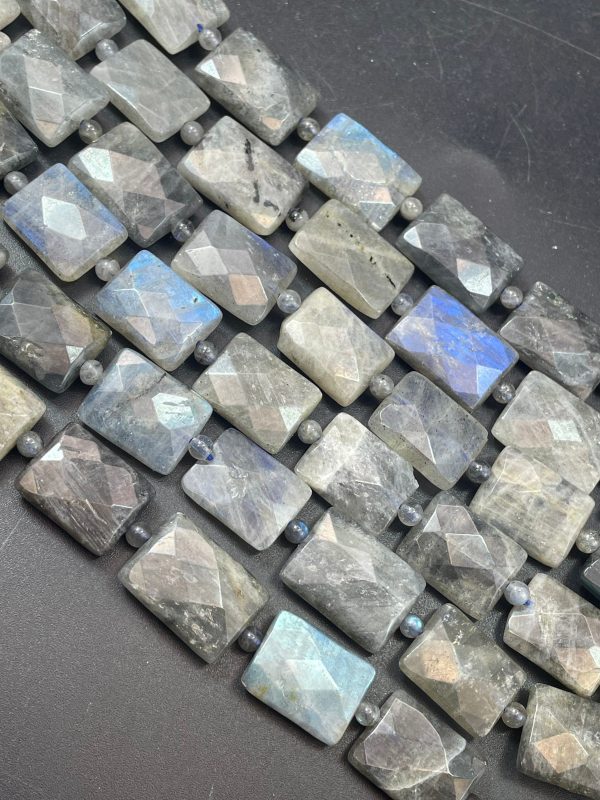 AAA Mystic Natural Labradorite Gemstone Bead Faceted 10x14mm, 12x18mm, 15x20mm Rectangle Shape, Gorgeous Natural Gray Blue Labradorite Gemstone Bead Cheap