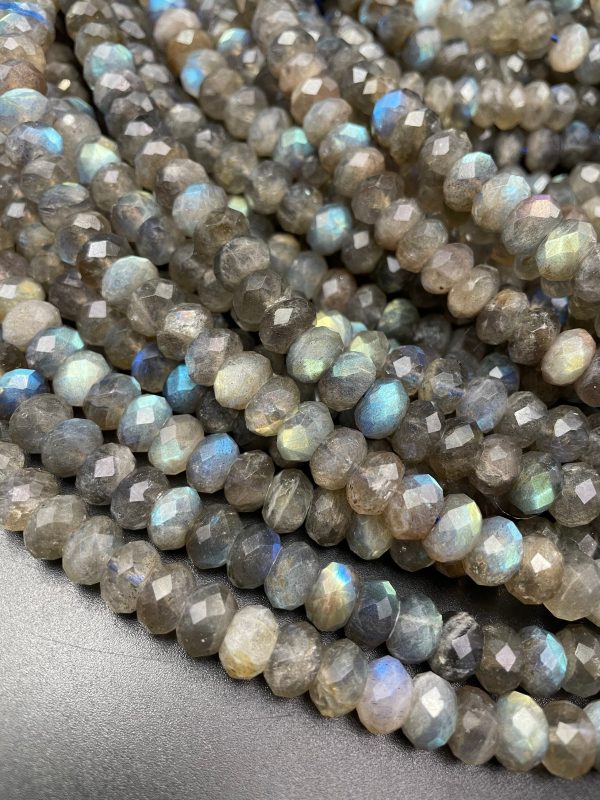 AAA Natural Rainbow Labradorite Gemstone Bead Faceted 6x9mm Rondelle Shape, Beautiful Blue Flash Labradorite Gemstone Beads Discount