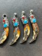 Beautiful Wolf Teeth Pendant 10x45mm Teeth Shape Pendant, Gorgeous Brown Color with Red Blue Beads, Silver Plated Teeth Pendant Discount