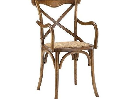 Modway 21  Walnut Gear Rustic Modern Farmhouse Elm Wood Rattan Dining Armchair Online