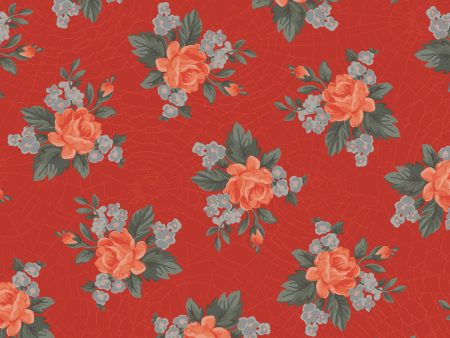 Tossed Rose Cotton Fabric Orange MAS10213-O Web of Roses by Jera Brandvig for Maywood Studio Sale