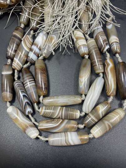 AAA Natural Botswana Agate Gemstone Bead 14x35mm Barrel Shape, Beautiful Brown Beige Color Botswana Agate Gemstone Beads Full Strand 15.5  Fashion