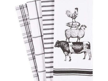 KAF Home 18  White Stacked Farm Animals Kitchen Dish Towel - Set of 4 Discount