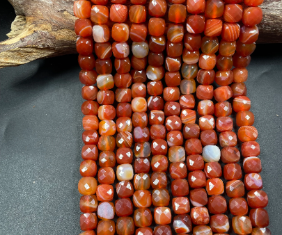 AAA Natural Red Botswana Agate Gemstone Bead Faceted 8mm Cube Shape Bead, Gorgeous Red Orange Color Botswana Agate Gemstone Beads For Discount