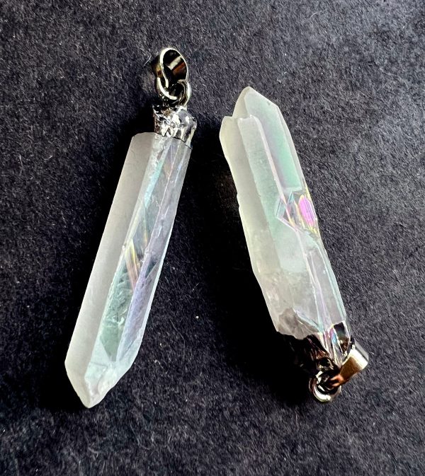 Natural Mystic Quartz Pendant, 10x48mm, Stick Shape Pendant, Beautiful White Color Mystic Quartz Pendant Cheap