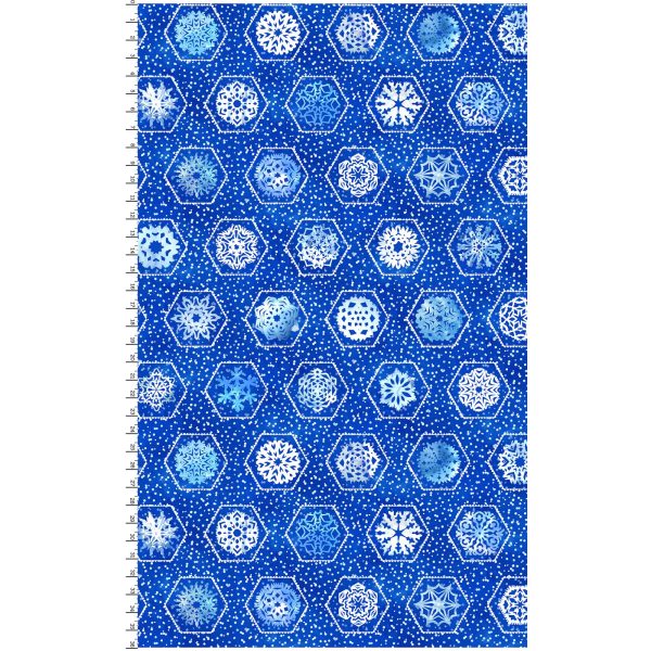 Hexagon Flakes Big Cotton Fabric Blue MASD10193-N Paper Flurries by Maywood Studio on Sale