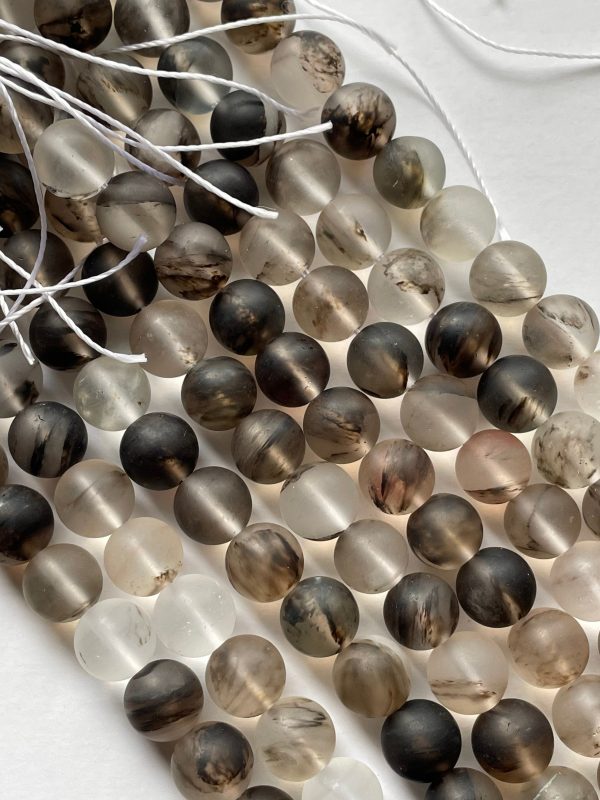 Natural Matte Rutilated Quartz Gemstone Bead 4mm 6mm 8mm 10mm 12mm Round Beads, Natural Matte Black Gray Rutilated Quartz Bead Full 15.5  Strand on Sale