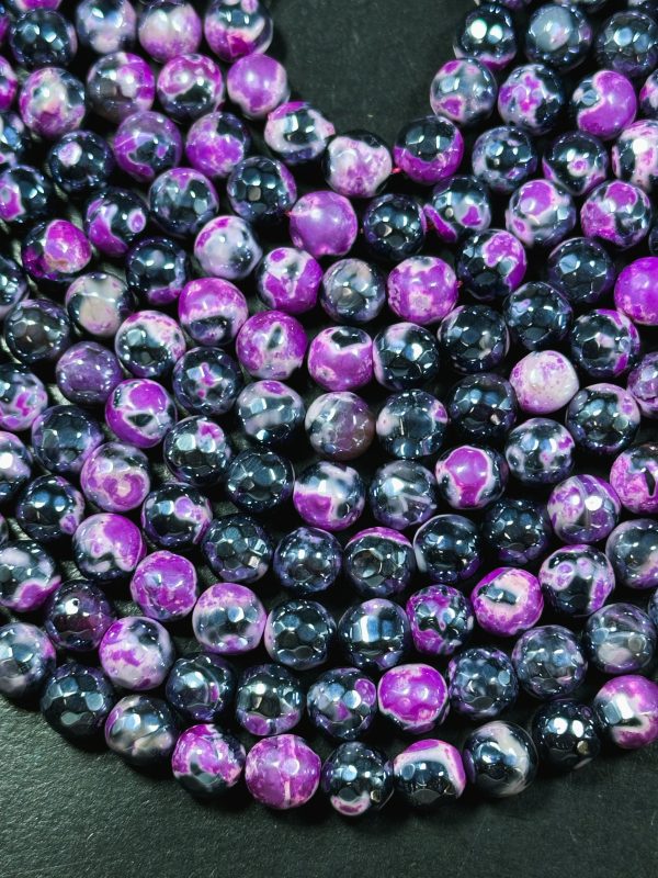 Mystic Natural Tibetan Agate Gemstone Bead Faceted 8mm 10mm Round Beads, Beautiful Mystic Black Pink Agate Stone Beads, Full Strand 15.5  Hot on Sale