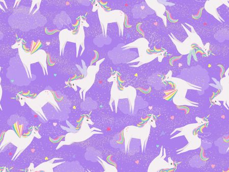 Tossed Unicorns Cotton Fabric Purple CLTY3601-27 Unicorn Love by Diane Neukirch for Clothworks on Sale