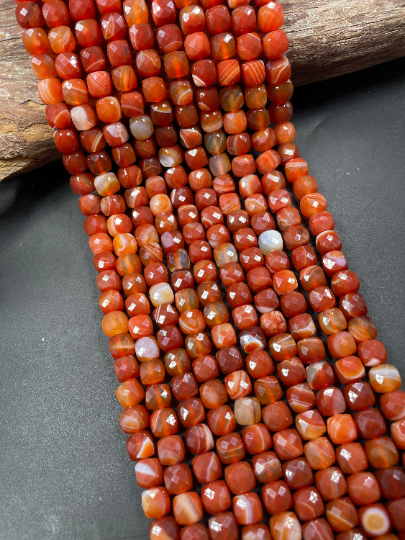 AAA Natural Red Botswana Agate Gemstone Bead Faceted 8mm Cube Shape Bead, Gorgeous Red Orange Color Botswana Agate Gemstone Beads For Discount