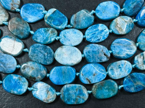 AAA Natural Apatite Gemstone Bead 16x11mm Oval Tablet Shape Bead, Beautiful Natural Blue Color Apatite Beads Excellent Quality 15.5  Strand Supply