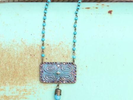 Turquoise Chain Linked w  Aztec Stamped Pendant on Sale