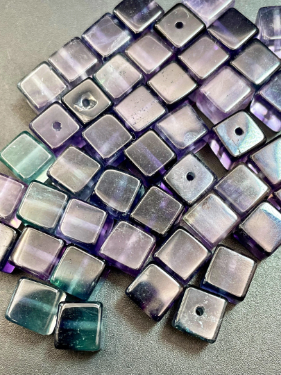 AAA Natural Fluorite Gemstone Bead 8mm Cube Shape, Gorgeous Natural Green Purple Fluorite LOOSE BEADS Online Hot Sale