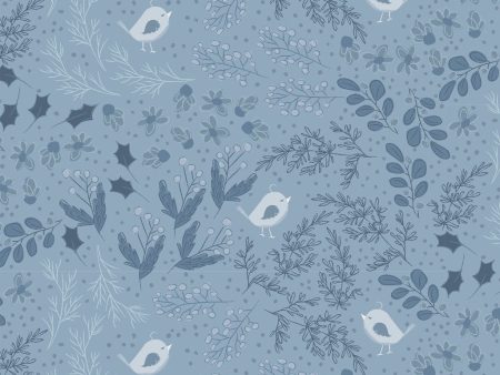 Birds Cotton Fabric Denim Blue CLTY4127-88 Winter Gardens by Meags & Me for Clothworks Fashion