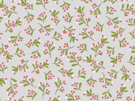 Scattered Mistletoe Cotton Fabric Gray MAS10207-K Cup of Cheer by Kimberbell for Maywood Studio Supply