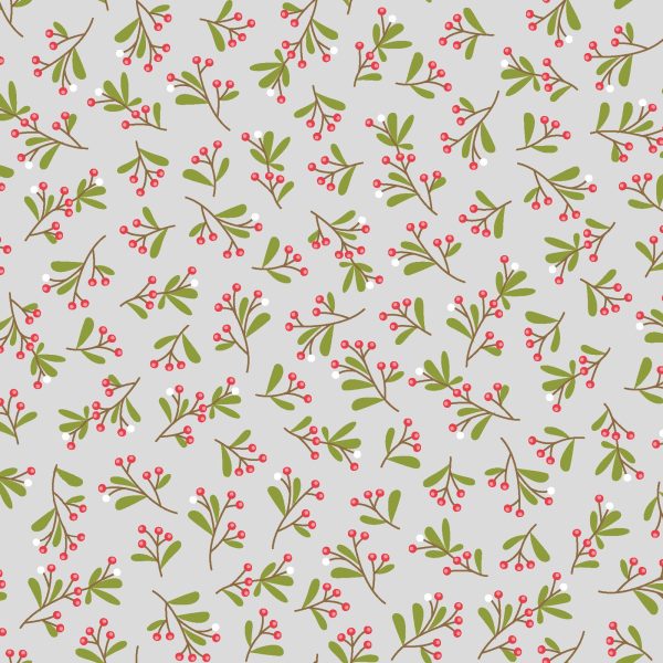 Scattered Mistletoe Cotton Fabric Gray MAS10207-K Cup of Cheer by Kimberbell for Maywood Studio Supply