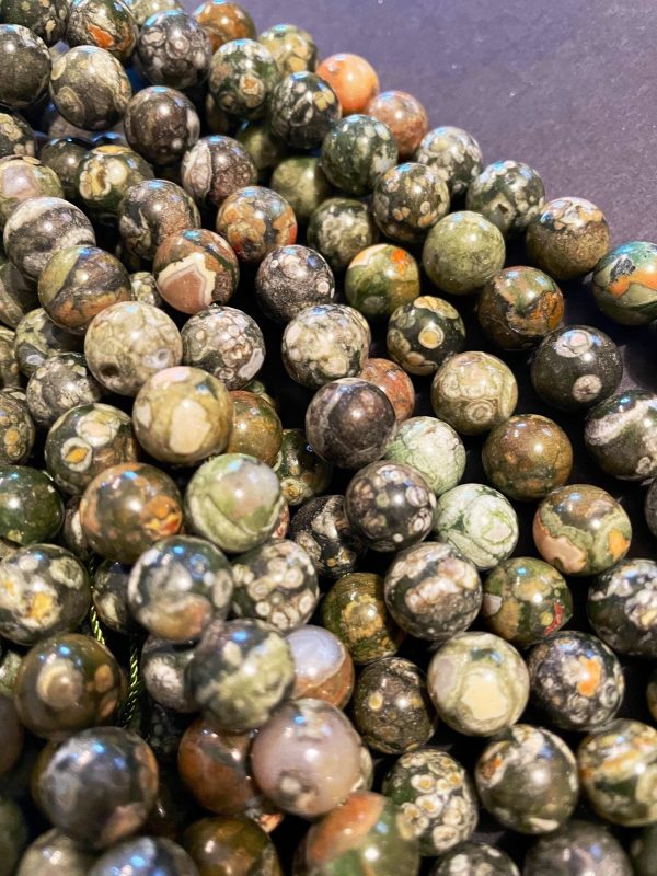 Natural Rhyolite Gemstone Bead 6mm 8mm 10mm 12mm Round Beads, Gorgeous Green Brown Color Bead, 15.5  Strand on Sale