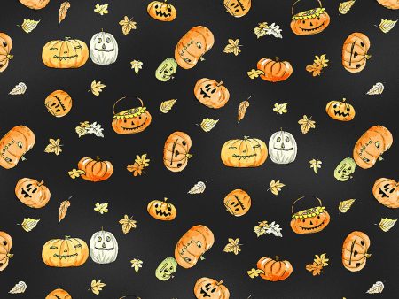 Pumpkins Cotton Fabric Black Y4111-3 Halloween Parade by Anita Jeram for Clothworks Supply