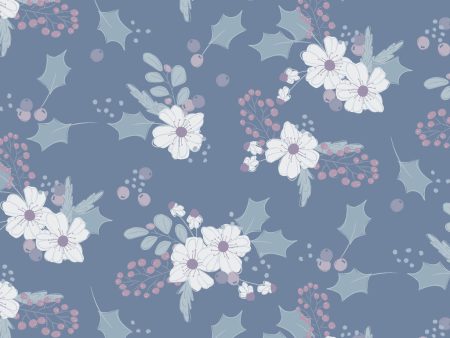 Main Floral Cotton Fabric Dark Denim CLTY4126-89 Winter Gardens by Meags & Me for Clothworks Fashion