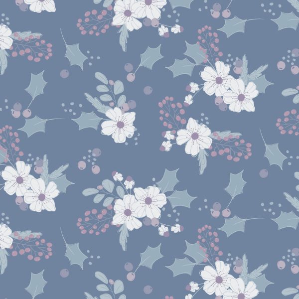 Main Floral Cotton Fabric Dark Denim CLTY4126-89 Winter Gardens by Meags & Me for Clothworks Fashion