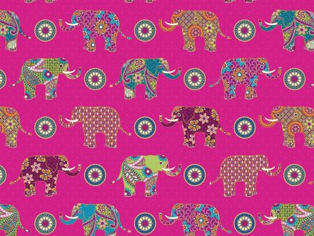 Metallic Elephant Wonder Cotton Fabric Pink BEN13313M-24 Return To Hope by Painted Sky Studio for Benartex Supply