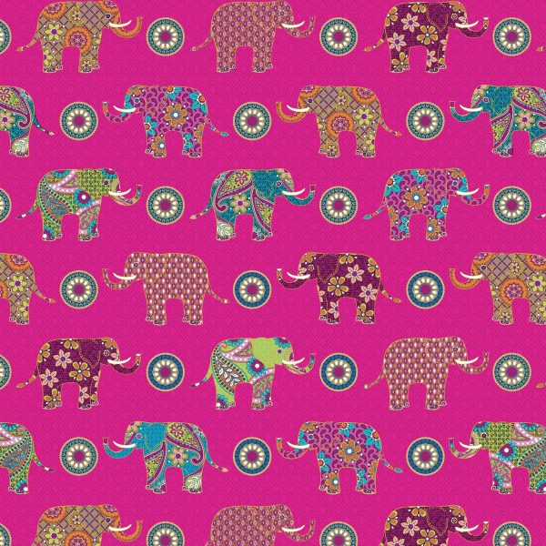 Metallic Elephant Wonder Cotton Fabric Pink BEN13313M-24 Return To Hope by Painted Sky Studio for Benartex Supply