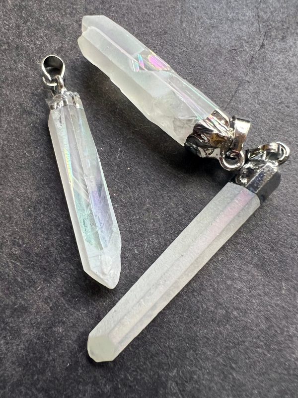 Natural Mystic Quartz Pendant, 10x48mm, Stick Shape Pendant, Beautiful White Color Mystic Quartz Pendant Cheap