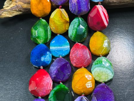 Natural Dragon Skin Agate Gemstone Bead Faceted 36x30mm Teardrop Shape, Beautiful Multicolor Rainbow Dragon Skin Agate Beads, 15.5  Strand Sale