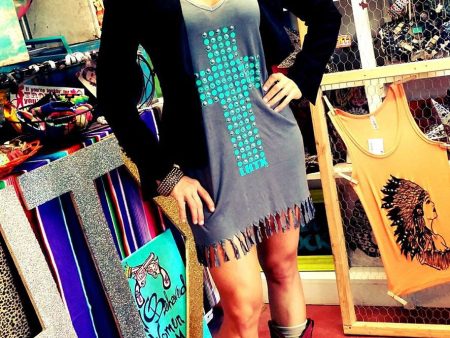 Turquoise Cross & Fringe Dress Discount