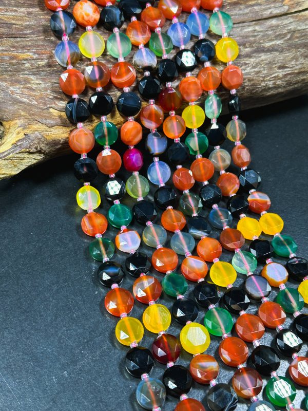 Natural Botswana Agate Gemstone Bead Faceted 12mm Coin Shape Bead, Beautiful Multicolor Botswana Agate Bead, Great Quality Full Strand 15.5  Online