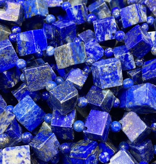 Natural Lapis Lazuli Gemstone Bead 8mm 10mm Cube Diamond Shape, Natural Blue Lapis Color, Not Treated High Quality Lapis Gemstone Bead 15.5  Supply