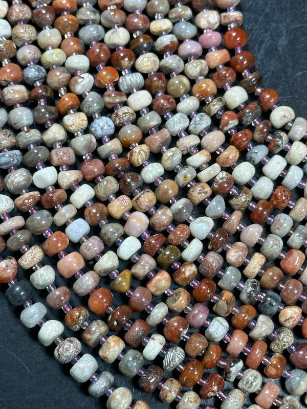 NATURAL Fossil Coral Gemstone Bead 7-8mm Freeform Rondelle Shape. Beautiful Natural Brown White Gray Color Full Strand 15.5  Sale