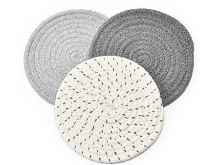 Jennice House 7  Gray Cotton Thread Weave Hot Pot Holders - Set of 3 For Discount