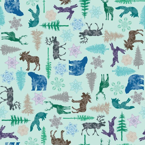 Arctic Party Cotton Fabric Aqua CLTY3617-100 Scandinavian Winter by McKay Manor Musers for Clothworks For Discount