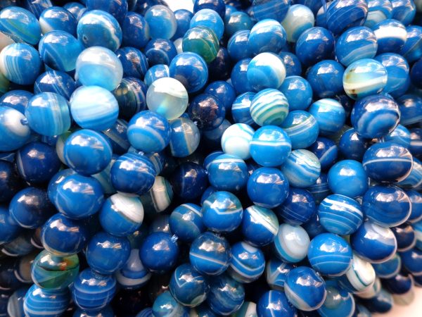 AAA Natural Agate Gemstone Beads, 6,8,10mm Smooth Round Shape Beads, Beautiful Blue Beads, Great Quality Bead! Full length 15.5  Online