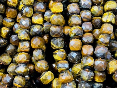 Natural Brown Tigers Eye Gemstone Beads - 10mm Faceted Cube Beads - Natural Brown Yellow Color Tiger Eye Gemstone, Excellent Quality 15.5  Online Sale