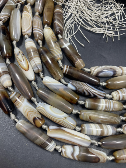 AAA Natural Botswana Agate Gemstone Bead 14x35mm Barrel Shape, Beautiful Brown Beige Color Botswana Agate Gemstone Beads Full Strand 15.5  Fashion