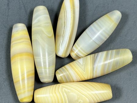 NATURAL Botswana Agate Gemstone Bead 38x12mm to 45x13mm Tube Shape Beads, Beautiful White Yellow Color Botswana Agate Gemstone LOOSE Beads For Cheap